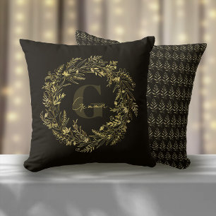 Brev G Guld Botanisk Elegans Monogram Kudde