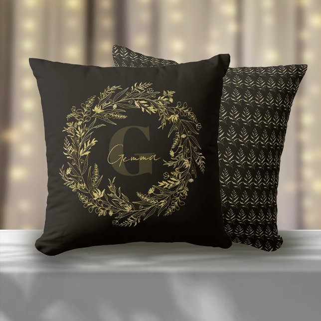 Brev G Guld Botanisk Elegans Monogram Kudde (Skapare uppladdad)