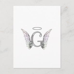 Brev G Initial Monogram med Angel Vingar & Halo Vykort