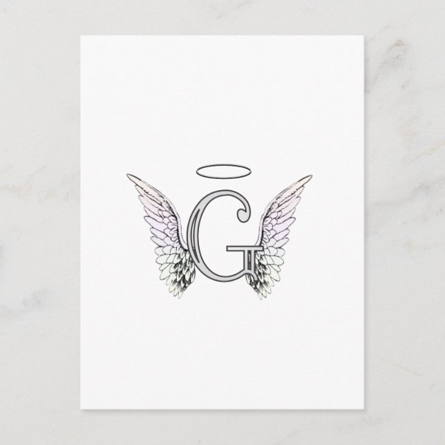 Brev G Initial Monogram med Angel Vingar & Halo Vykort (Framsida)
