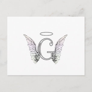 Brev G Initial Monogram med Angel Vinge & Halo Vykort