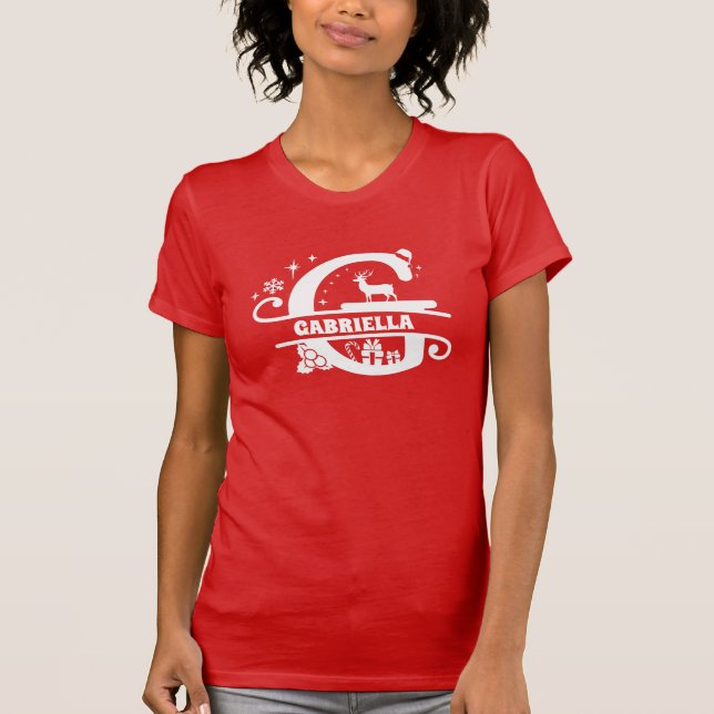 Brev G jul Monogram Initial Namn Red T Shirt (Framsida)