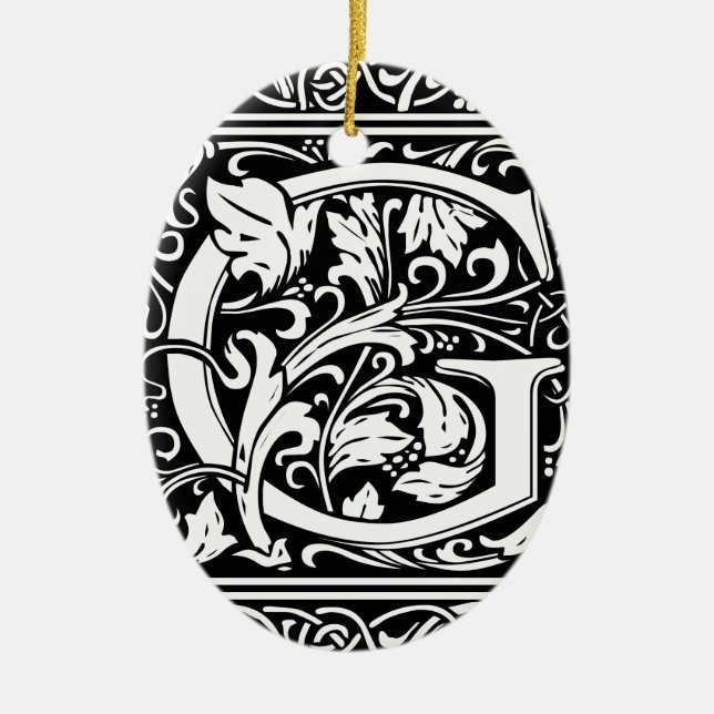 Brev G Medieval Monogram Art nouveau Julgransprydnad Keramik (Framsidan)
