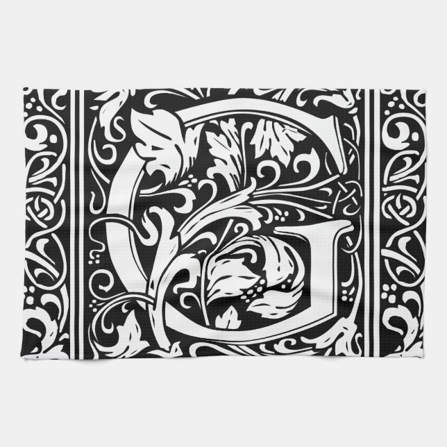 Brev G Medieval Monogram Art nouveau Kökshandduk (Horisontell)