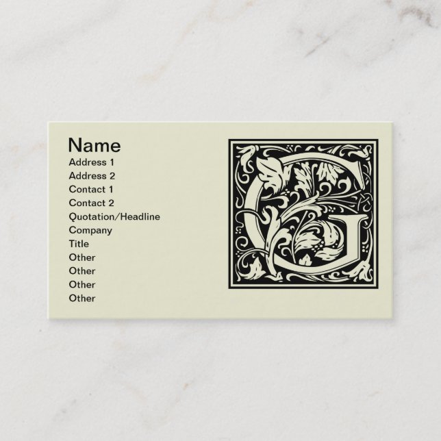 Brev G Medieval Monogram Art nouveau Visitkort (Framsida)
