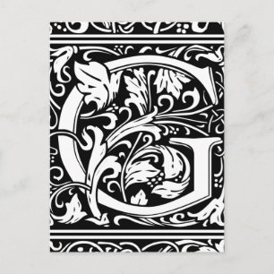 Brev G Medieval Monogram Art nouveau Vykort