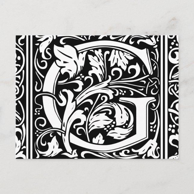 Brev G Medieval Monogram Art nouveau Vykort (Framsida)