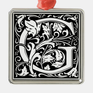 Brev G Medieval Monogram Vintage Inledande Julgransprydnad Metall