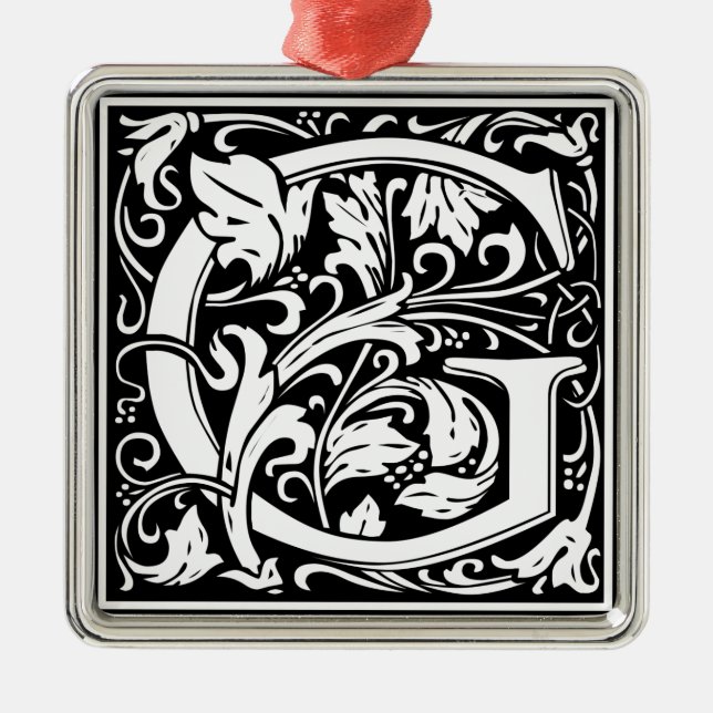 Brev G Medieval Monogram Vintage Inledande Julgransprydnad Metall (Framsidan)
