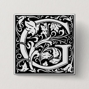 Brev G Medieval Monogram Vintage Inledande Knapp