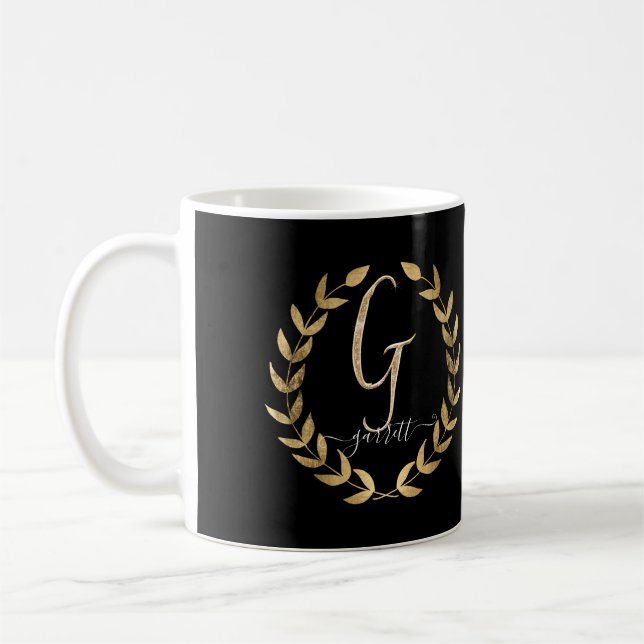Brev G Monogram Black n Guld Namn i skript Kaffemugg (Vänster)