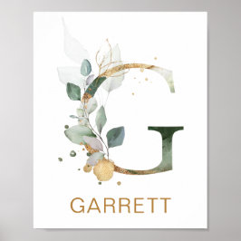 Brev G Monogram Grönt & guld foliage Nursery Poster