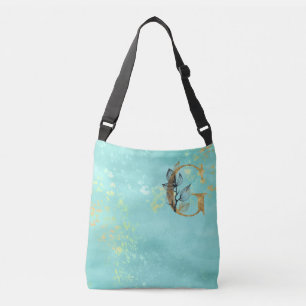 *~ BREV G - Monogram Guld Glitter Turquise Blue Axelväska