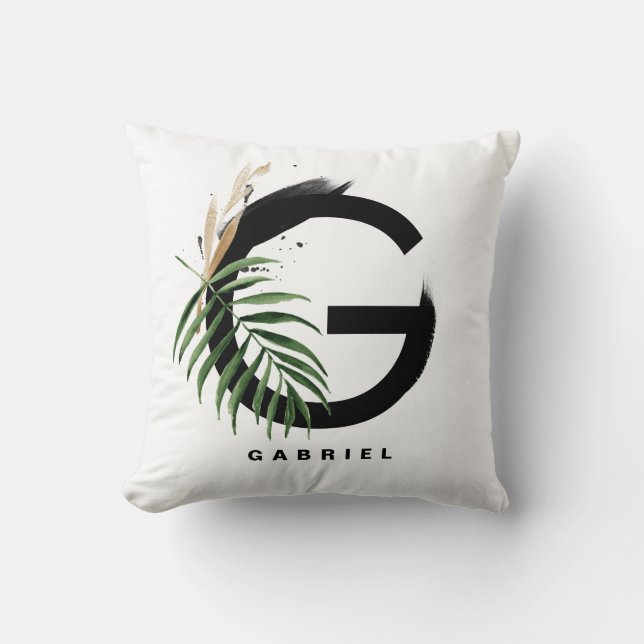 Brev G Monogram | Tropiska Personligen Handflatan Kudde (Framsida)