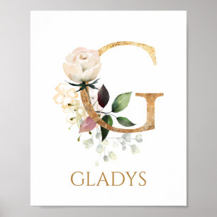 Brev G Monogram vit kräm ro Nursery Poster
