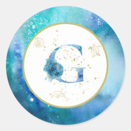 *~* BREV G - Nautical Beach Kuvert Sticker Runt Klistermärke