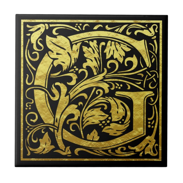 Brev G Svarta Guld Brev Kakelplatta (Framsidan)