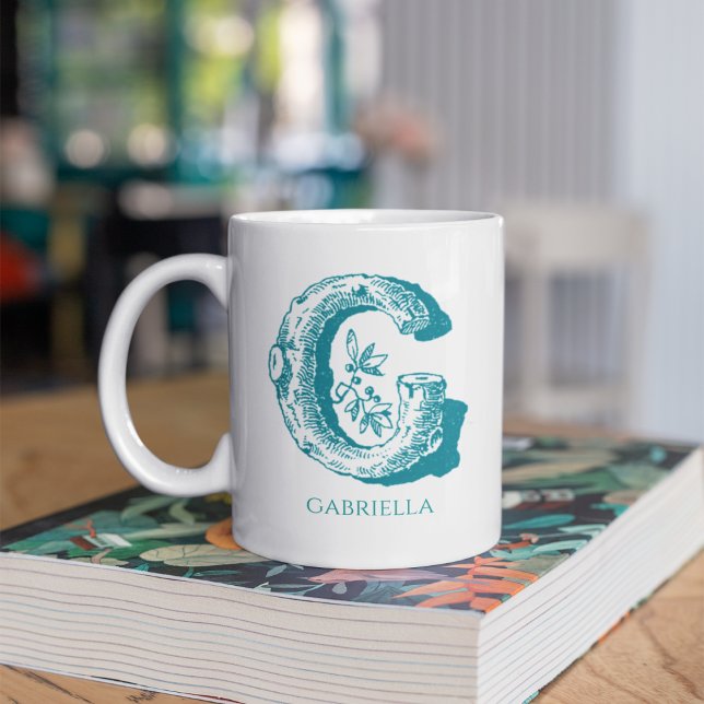 Brev G Teal Monogram Modern Namn Kaffemugg (Skapare uppladdad)