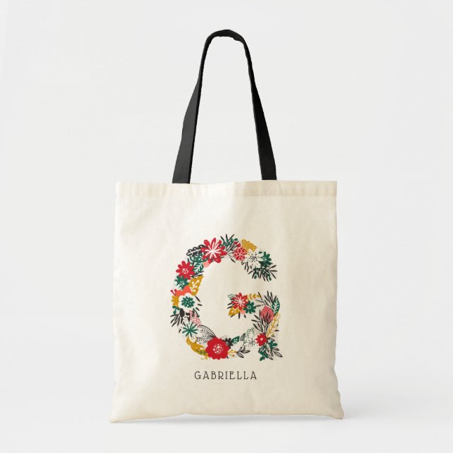 BREV G | Whimsique Blommigt Brev Monogram I Tygkasse (Framsidan)