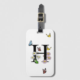 Brev H Blommigt Butterfly Monogram Initial Bagagebricka
