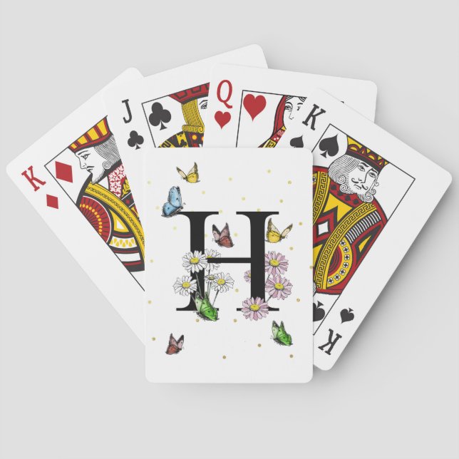 Brev H Blommigt Butterfly Monogram Initial Casinokort (Baksidan)