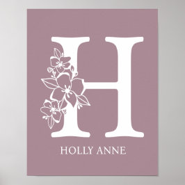 Brev H Blommigt Monogram Namn Nursery Modern Poster