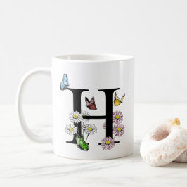 Brev H Botaniskt vattenfärgsfjäril Monogram Kaffemugg