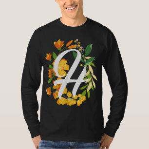 Brev H Capital Alphabet Flowers Monogram Initial T Shirt
