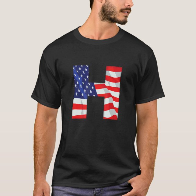 Brev H Capital Alphabet Förenta staterna Flagga Mo T Shirt (Framsida)