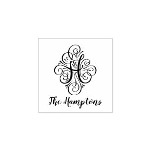 Brev H - Elegant: blommande monogram Namn Stämpel