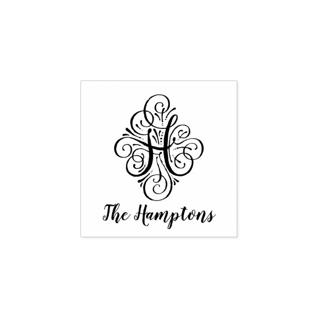 Brev H - Elegant: blommande monogram Namn Stämpel (Tryck)
