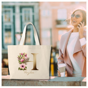 Brev H Elegant Blommigt Guld Monogram Jumbo Tygkasse