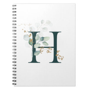 Brev H Eucalyptus och Guld Monogrammed Anteckningsbok