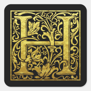 Brev H, första Brev Faux Guld Black Fyrkantigt Klistermärke