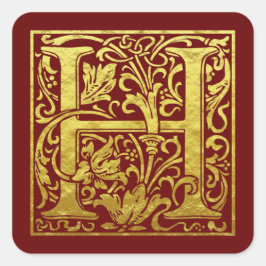 Brev H Första Brev Faux Guld Fyrkantigt Klistermärke