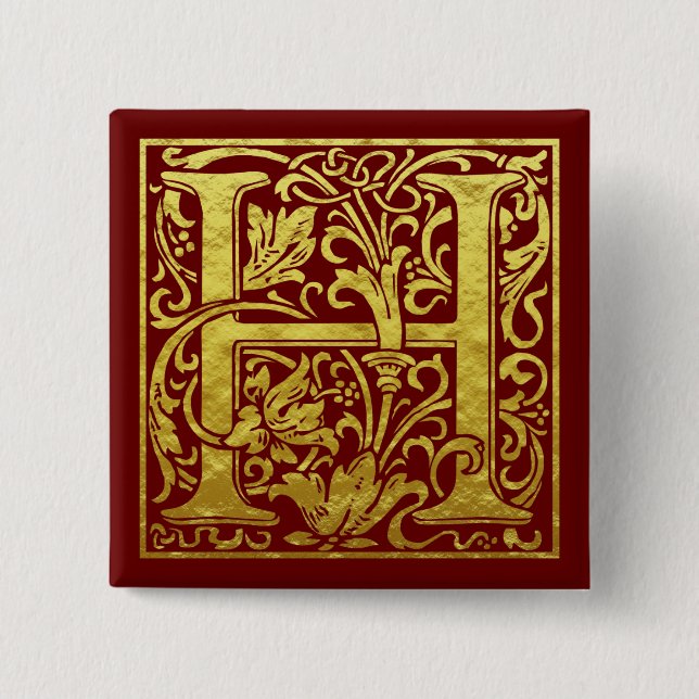 Brev H Första Brev Faux Guld Knapp (Framsida)