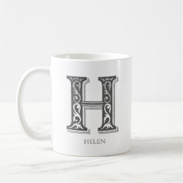 Brev H Grått Monogram Modern Namn Kaffemugg