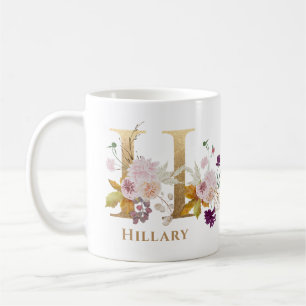 Brev H - Guld Blommigt Namn, systervän till medarb Kaffemugg