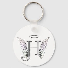 Brev H Initial Monogram med Angel Vingar & Halo Nyckelring