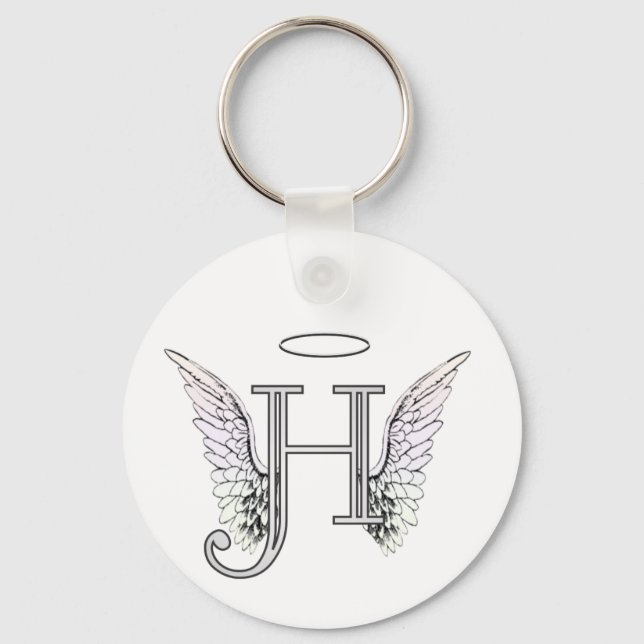 Brev H Initial Monogram med Angel Vingar & Halo Nyckelring (Framsida)