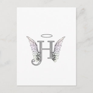 Brev H Initial Monogram med Angel Vingar & Halo Vykort