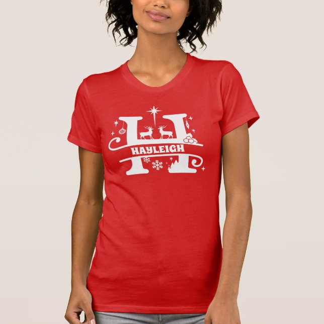 Brev H jul Monogram Initial Namn    RedT-S T Shirt (Framsida)