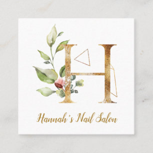 Brev H med Guld Geometric Design och Flowers Fyrkantigt Visitkort