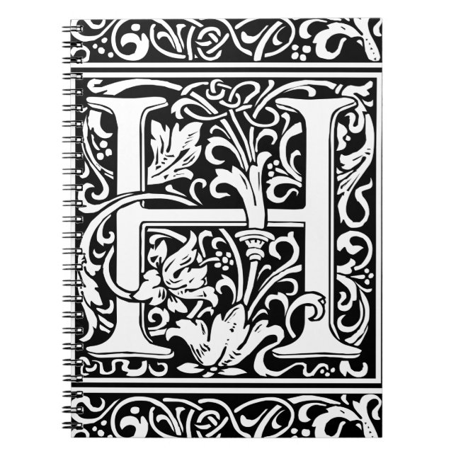 Brev H Medieval Monogram Art nouveau Anteckningsbok Med Spiral (Framsidan)