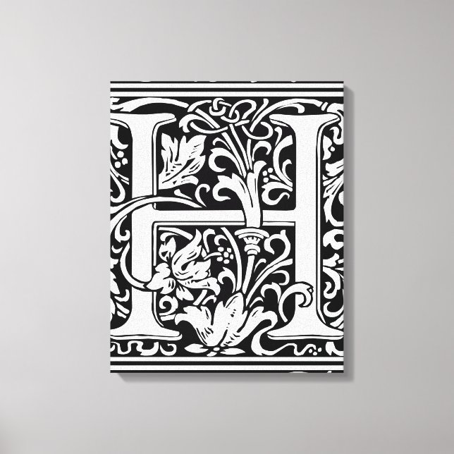 Brev H Medieval Monogram Art nouveau Canvastryck (Framsida)