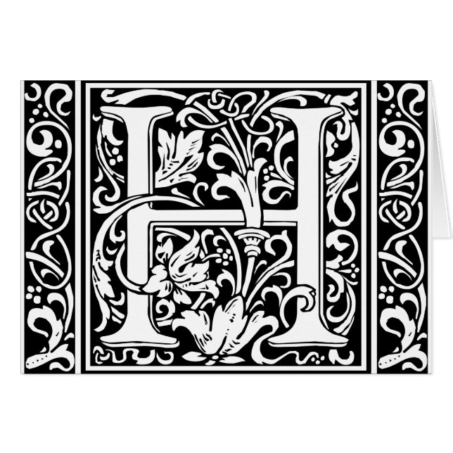 Brev H Medieval Monogram Art nouveau Hälsningskort (Framsidan Horizontal)