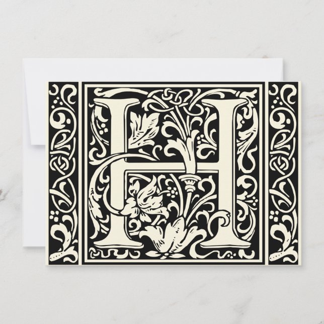 Brev H Medieval Monogram Art nouveau Inbjudningar (Framsida)