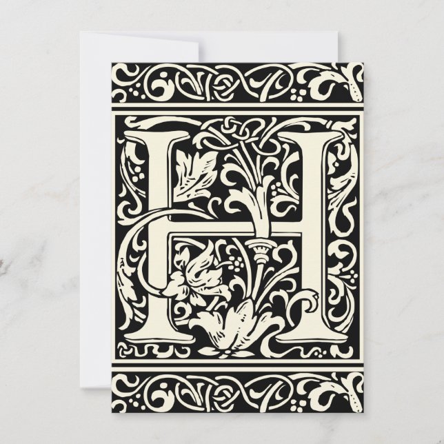 Brev H Medieval Monogram Art nouveau Inbjudningar (Framsida)