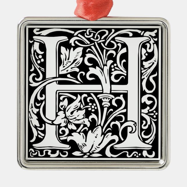 Brev H Medieval Monogram Art nouveau Julgransprydnad Metall (Framsidan)