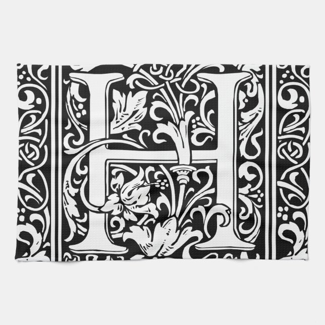 Brev H Medieval Monogram Art nouveau Kökshandduk (Horisontell)